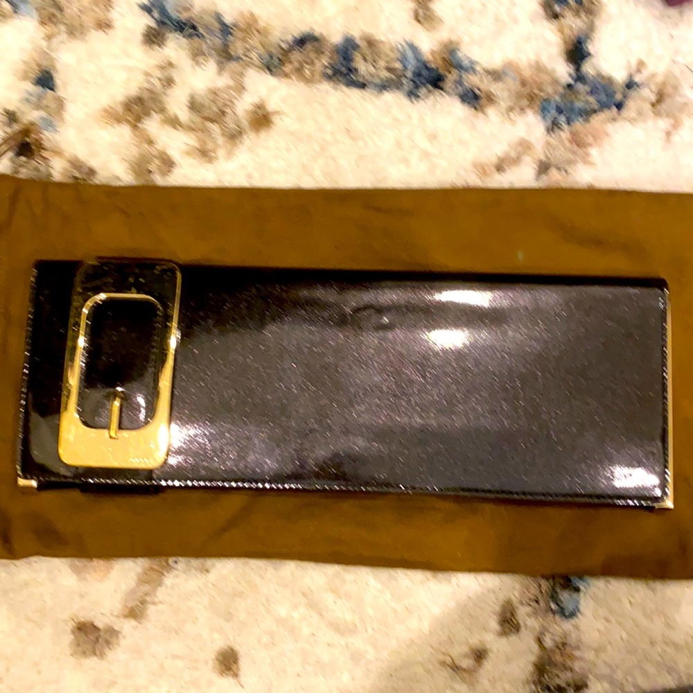 Black patent sparkle leather Gucci clutch